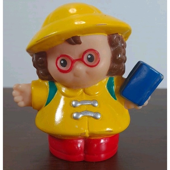 Fisher-Price Other - Fisher Price Little People Maggie School Girl Glasses Yellow Raincoat Brown Hair